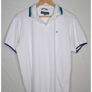 Fernando Pena Platinum Stretch White Blue And Teal Accent‎ Polo Size M